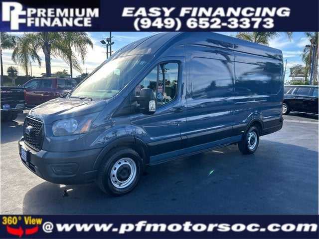 2021 Ford Transit Cargo Van 250 HIGH ROOF EXTENDED CARGO BACK UP CAM 1 OWNER in Blue — front three-quarter view